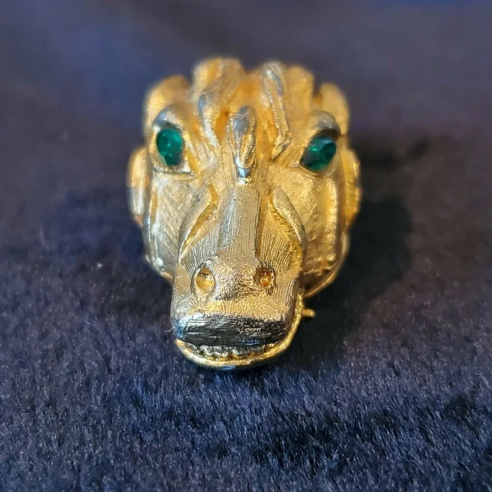3D Horse Head Pin Brooch Green Rhinestone‎ Eyes